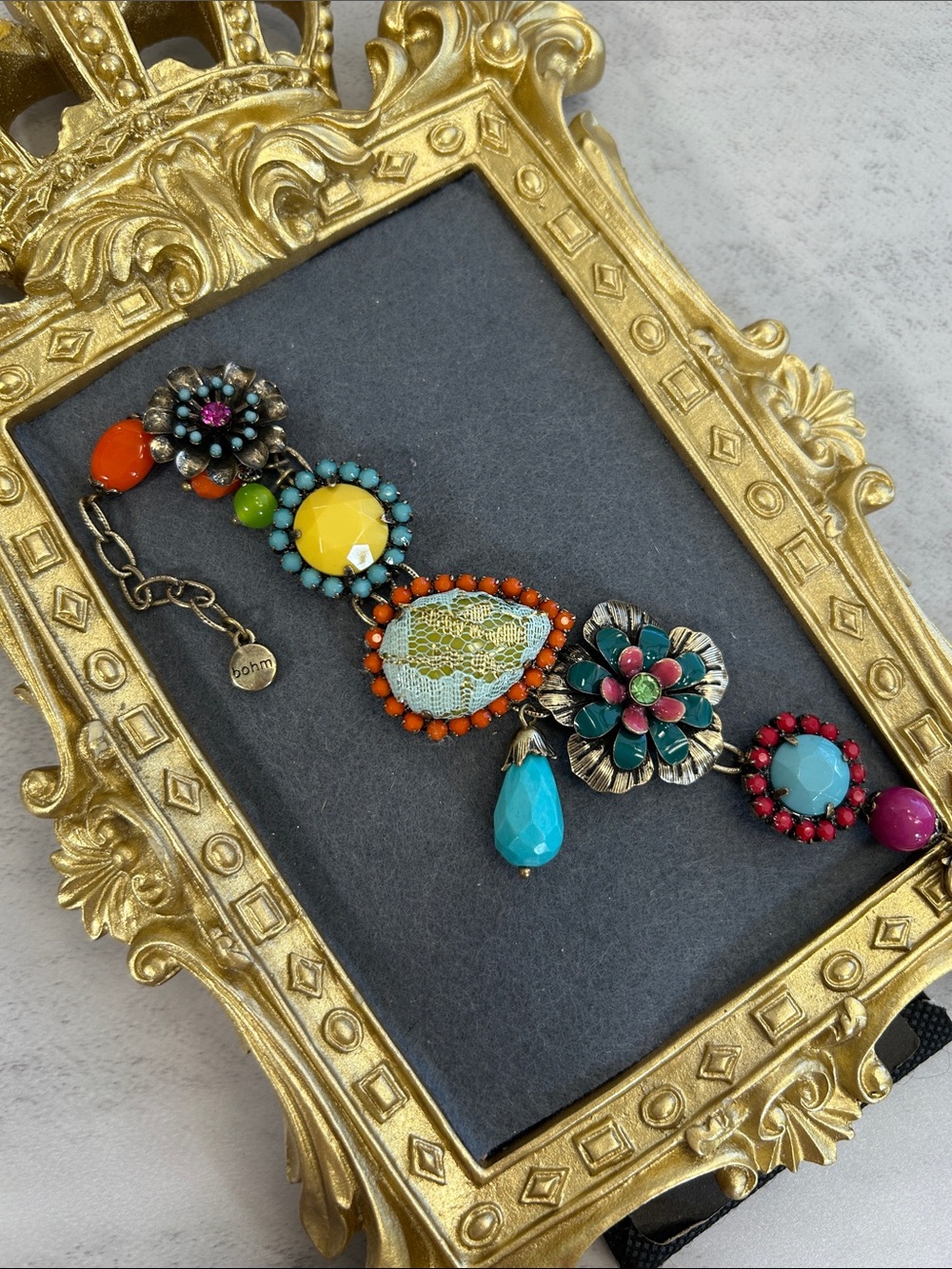 Bohm Boho Multi-Stone Floral Bracelet - Turquoise, Orange & Pink